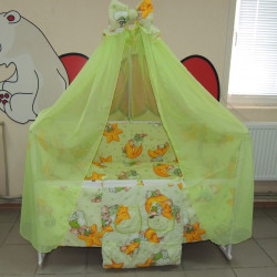 Детское постельное белье для новорожденного  салатовое Мишки горох Gold 9 в 1