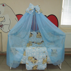 Детское постельное белье голубое Мишка головы Gold 9 в 1