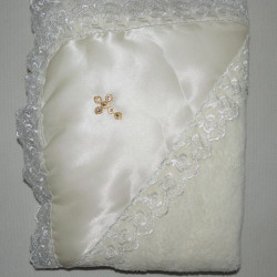 Крестильная пеленка с кружевом на махре, Lari молочная