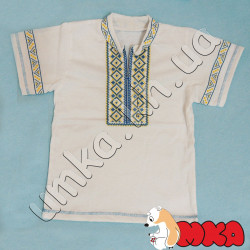 Вышиванка белая с голубой вышивкой (рукав короткий) р.32