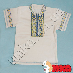 Вышиванка белая с голубой вышивкой (рукав короткий) р.30