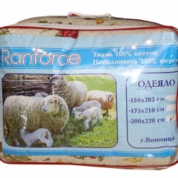 Шерстяное одеяло полуторное 150х205см, бязь, Украина, цвета в ассортименте