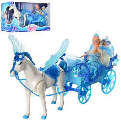 Карета 227A (6шт) 55cм,лошадь с крыльями(ходит), кукла, 28см,свет,звук,на бат-ке,в кор-ке,56-19-30см BOC099157