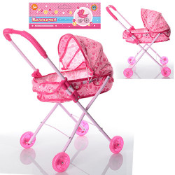 Коляска M 0355 U/R (24шт) для куклы,классика,54-48-27см,колеса (свет),металл,в кульке,27,5-60-12см BOC006226