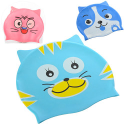 Шапочка для плавания MSW 018 (144шт) 21-18см,  3 вида, в кульке, 23-22см BOC102936