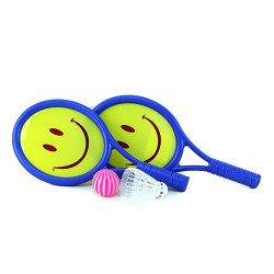 Ракетка M 3355 (96шт) детская, 2шт, волан, мячик, 2цвета, смайлик, в кульке, 30,5-14-5см BOC103617