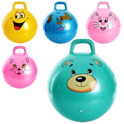 Мяч для фитнеса MS 0481 (25шт) с ручкой, 45см, 450г, 5 видов, в кульке, 19-15-6см BOC076656