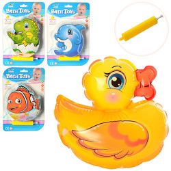 Игра KT3613-14-15-16 (192шт) надувная,для купания, 4 вида(животные),насос,на листе, 26,5-18-3см BOC099006